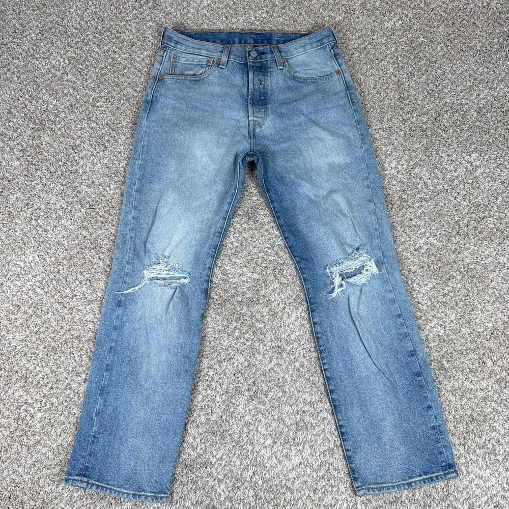 Levis 501 Jeans Mens 31x30 Blue Distressed Cotton Blend Straight‎ Leg Button Fly